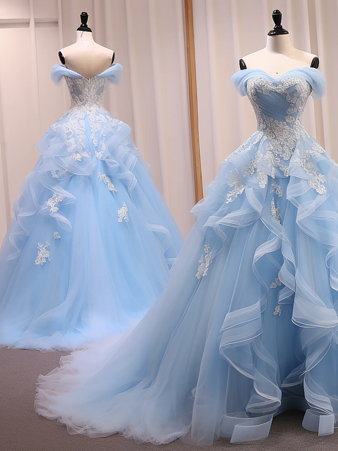 Off Shoulder Blue Pageant Dress Evening Gown on Luulla