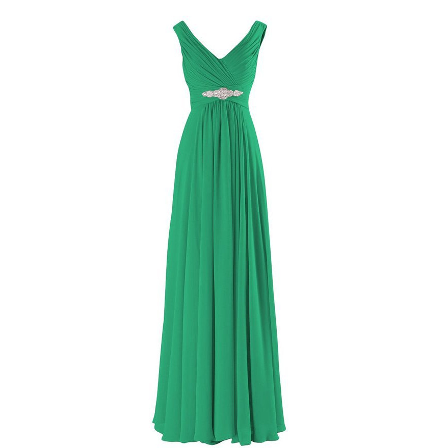V-neck Simple Chiffon Full Length Dresses Green