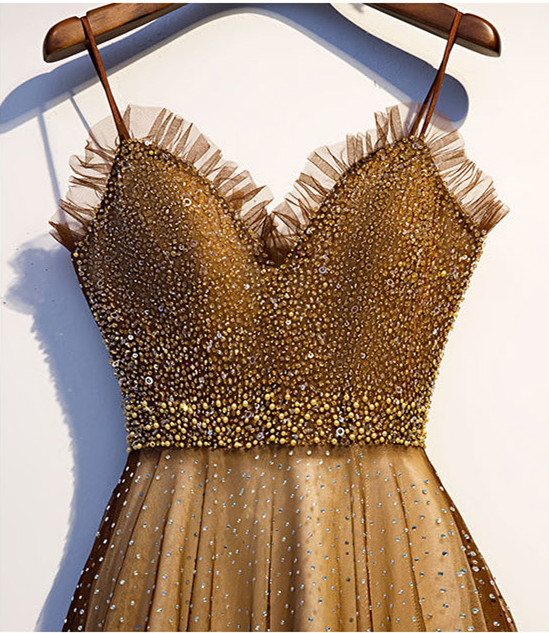 Brown Long Spaghetti Straps Prom Gown main image 1