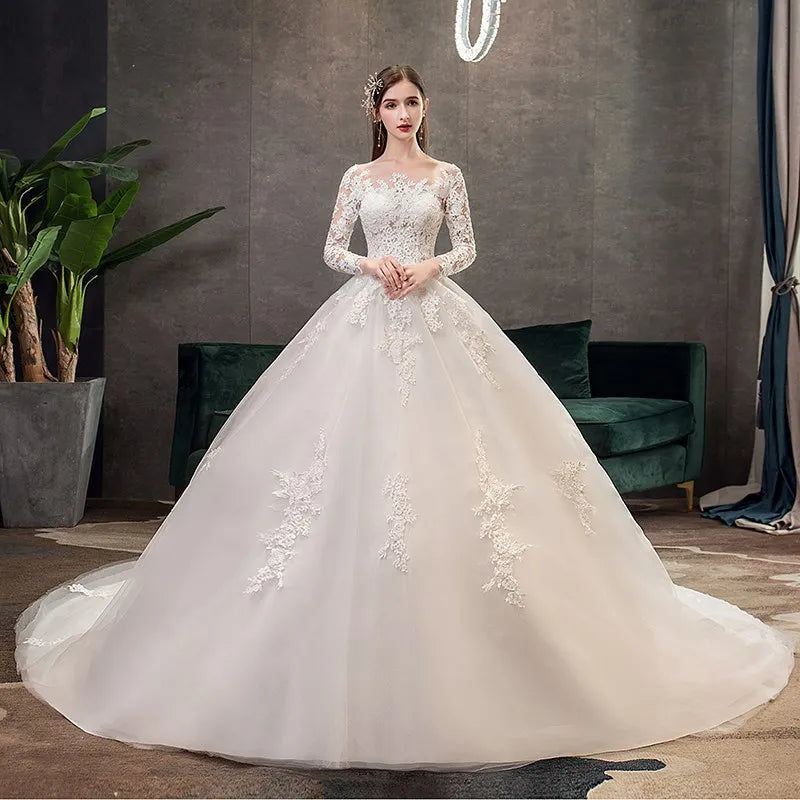 Elegant Long Sleeve Lace Applique Bridal Gown on Luulla