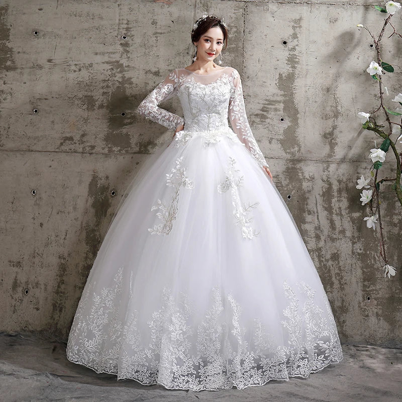 Elegant Long Sleeve Lace Bridal Gown With Train on Luulla