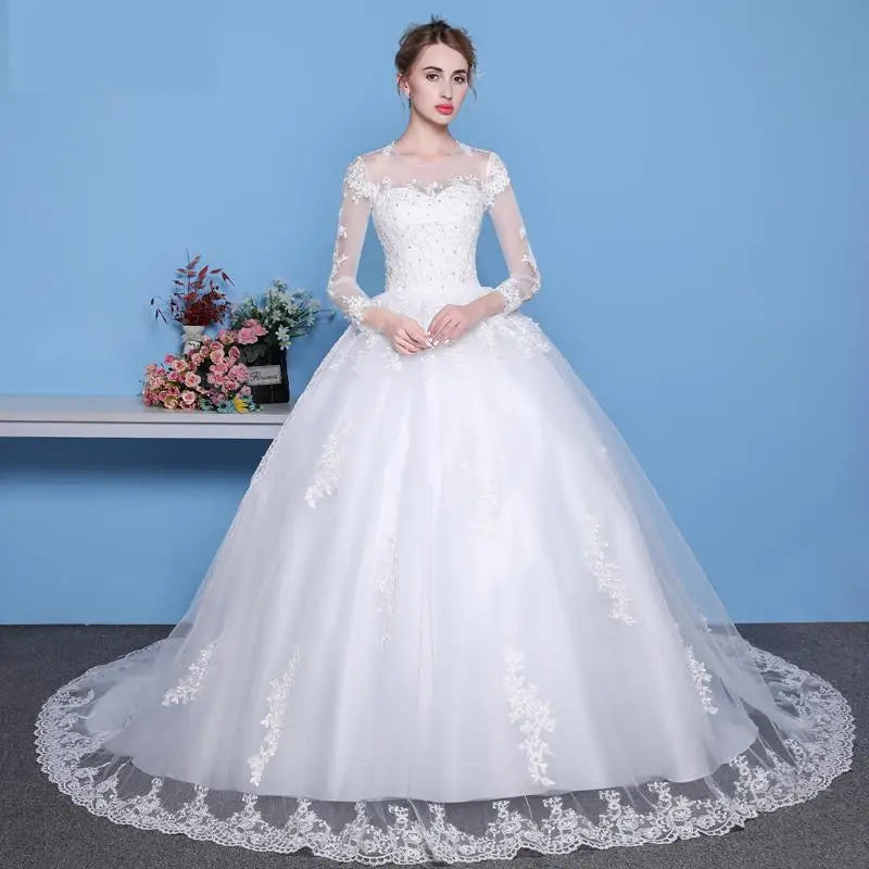 Elegant Long Sleeve Lace Applique Bridal Gown on Luulla