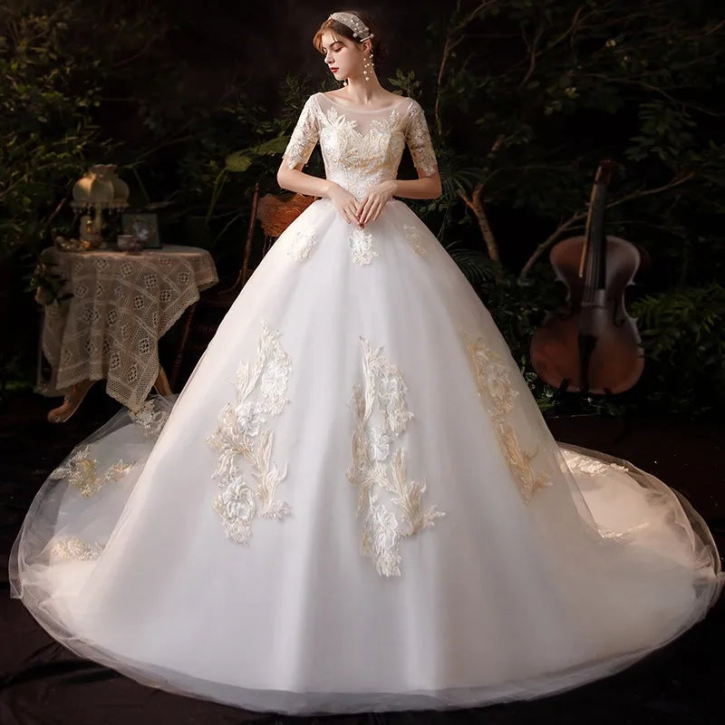 Elegant Long Sleeve Lace Applique Bridal Gown on Luulla