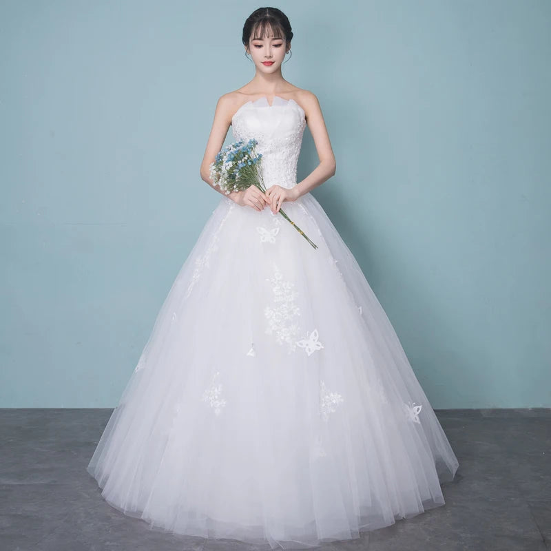 Elegant Strapless Lace Applique Bridal Gown With Train on Luulla