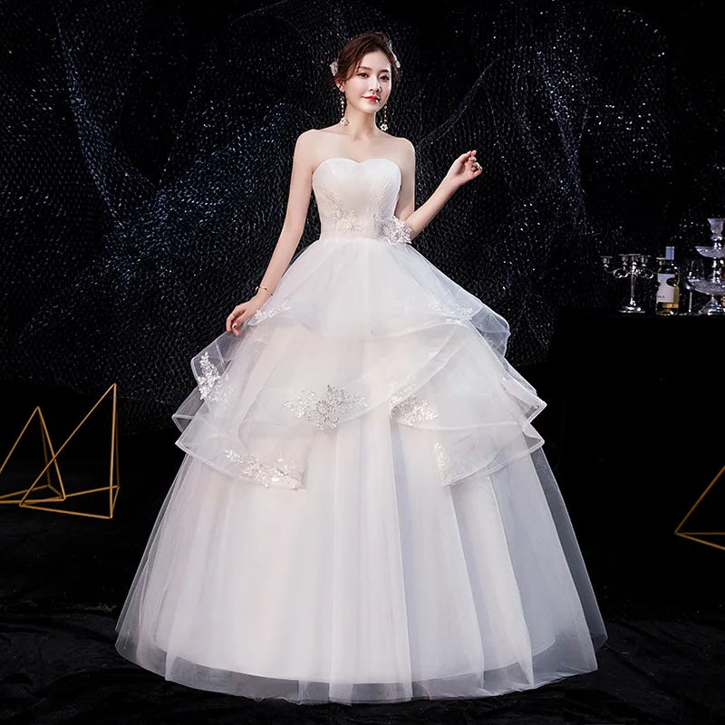 Elegant Strapless Layered Tulle Ball Gown Wedding Dress on Luulla