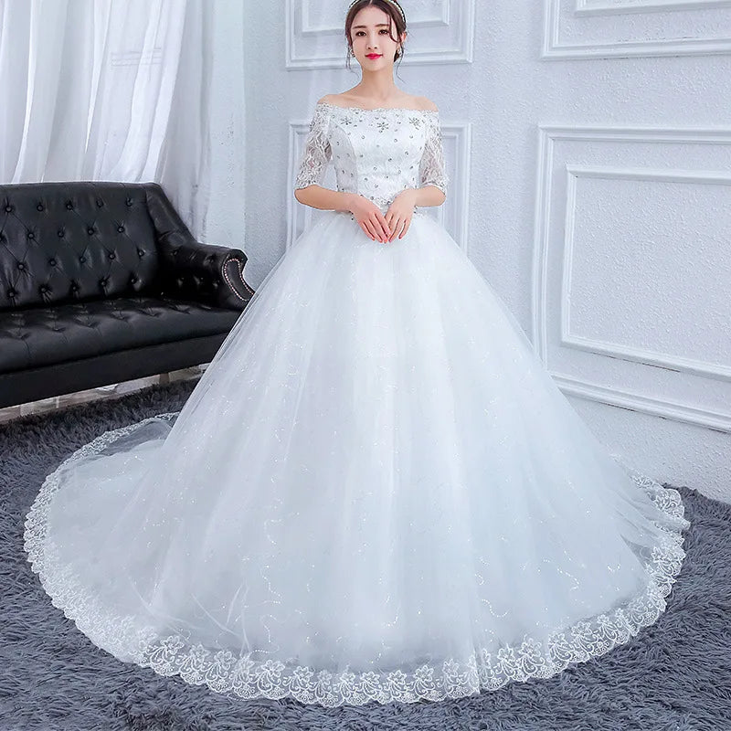 Elegant White Off-shoulder Lace Wedding Dress on Luulla