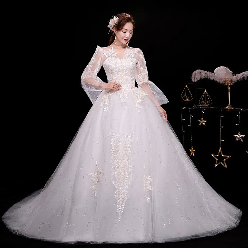 2019 Lace Wedding Dresses Ball Gown for Brides Elegant Fashion Bridal Gowns Satin Belt main image 0