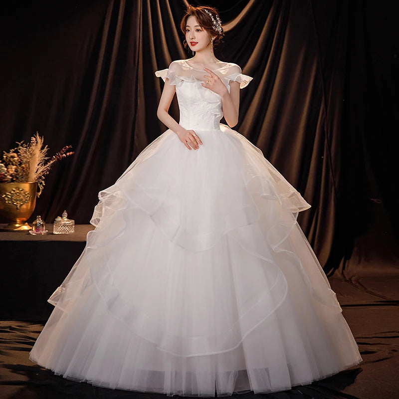Layers Tulle Ruffles Off The Shoulder Wedding Dress