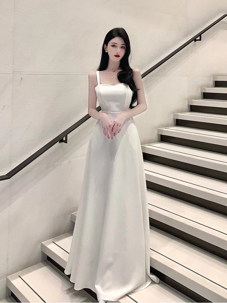 Modest A-line White Evening Dress Charming Formal Gown  Y591
