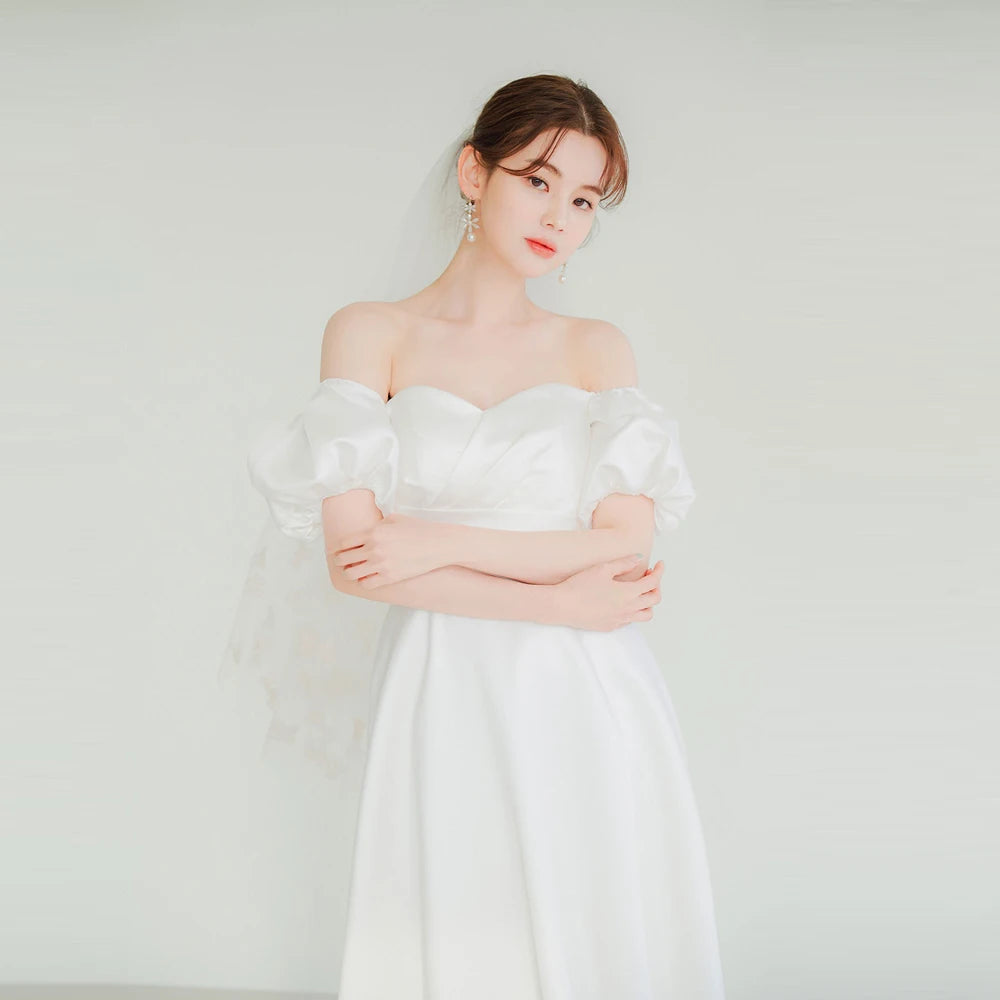 Off Shoulder Flutter Sleeves Satin Dress With Pocket Tahiti main image 1