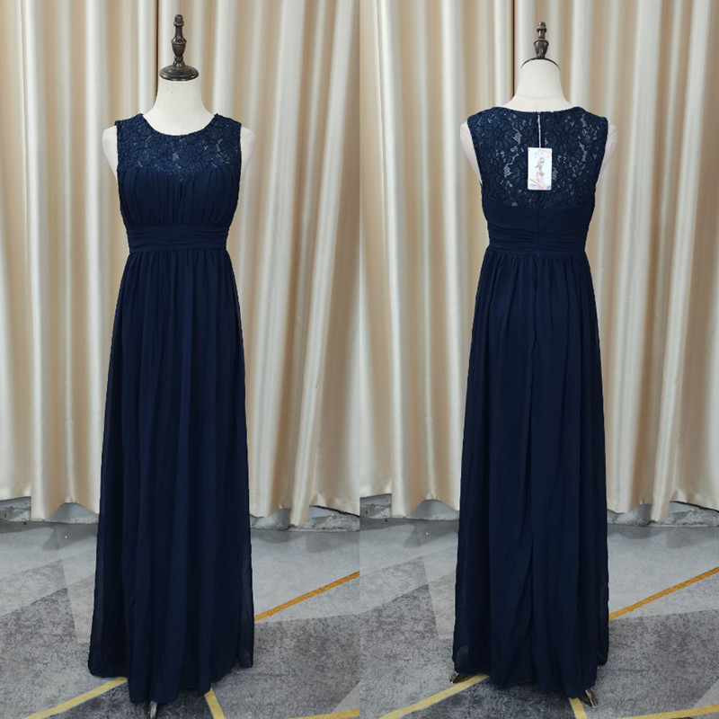 Short Sleeve Jewel Neck Chiffon Formal Dress Dark Navy