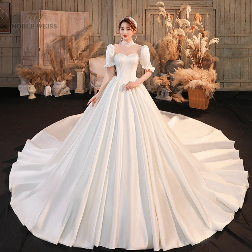 Elegant Puff Sleeve Ball Gown Wedding Dress on Luulla