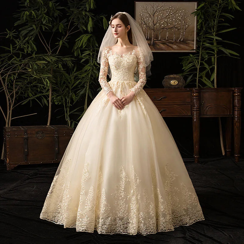 Elegant Lace Long-sleeve Ball Gown Wedding Dress on Luulla