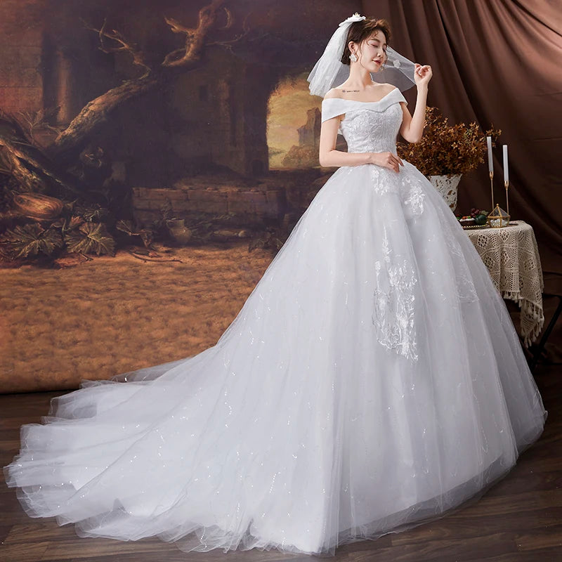 Elegant Off-shoulder Lace Backless Wedding Gown on Luulla