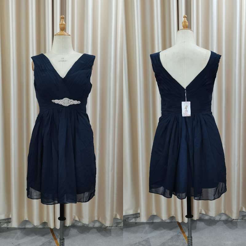 V-Neck Sequins Dark Navy Straps Formal Dresses main image 1