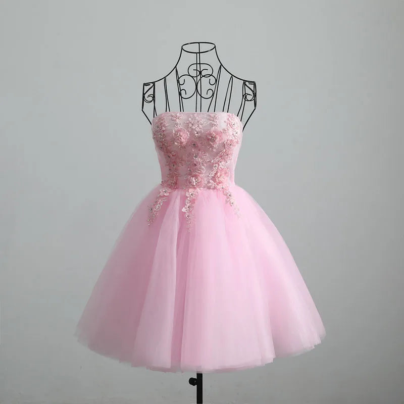 Strapless Pink Tulle Dress With Floral Details on Luulla