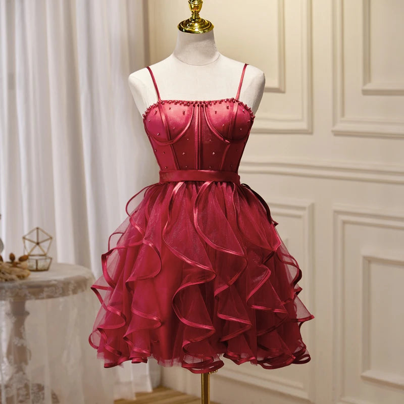 Stunning Red Ruffled Dress With Beaded Bodice on Luulla
