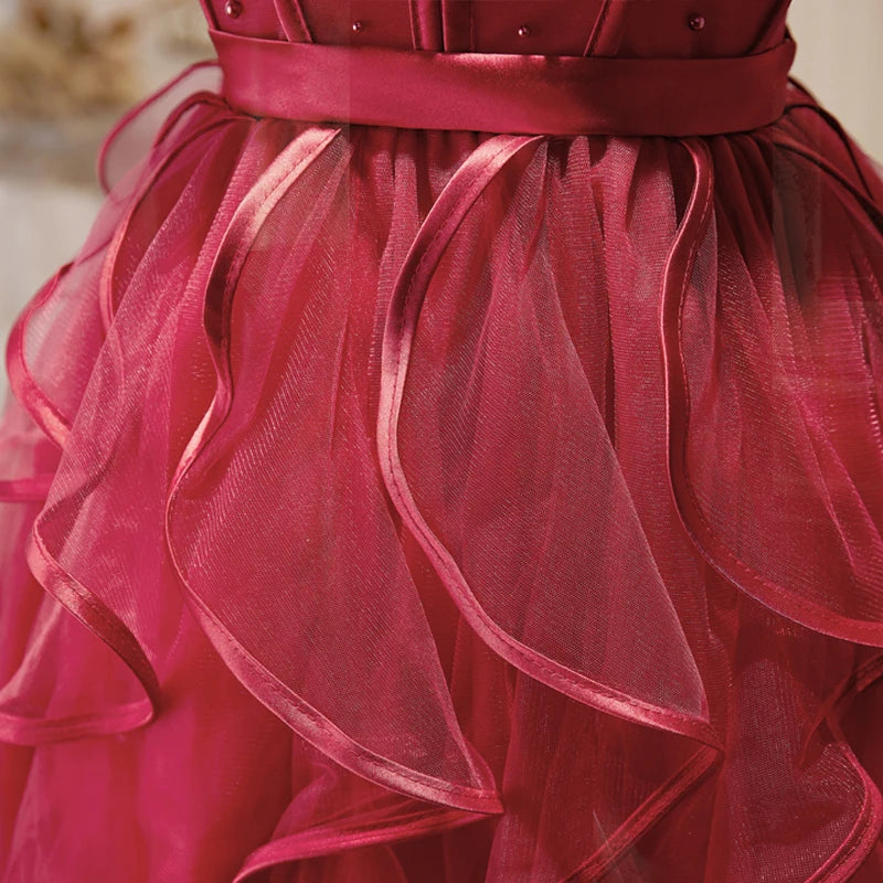 Stunning Red Ruffled Dress With Beaded Bodice on Luulla