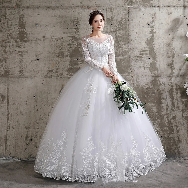 Long Sleeve Bridal Gown with Flowy Skirt main image 1