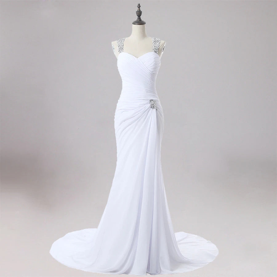 Stunning White Gown With Beaded Straps Detail on Luulla