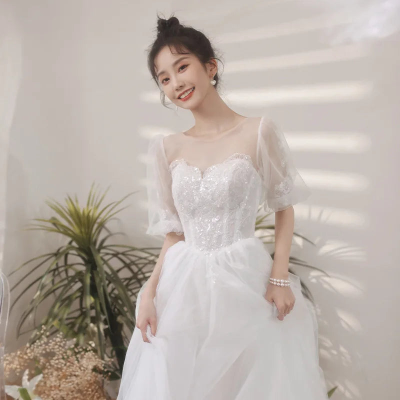 Lace Bridal Gown With Sheer Puff Sleeves on Luulla