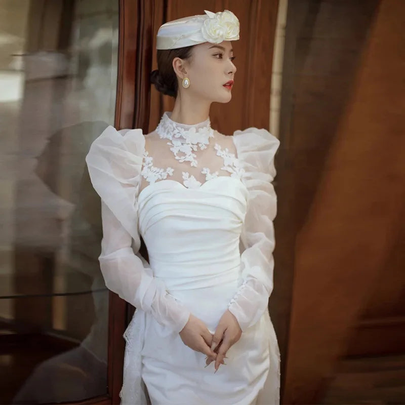 Vintage Puff Sleeve Lace White Dress on Luulla