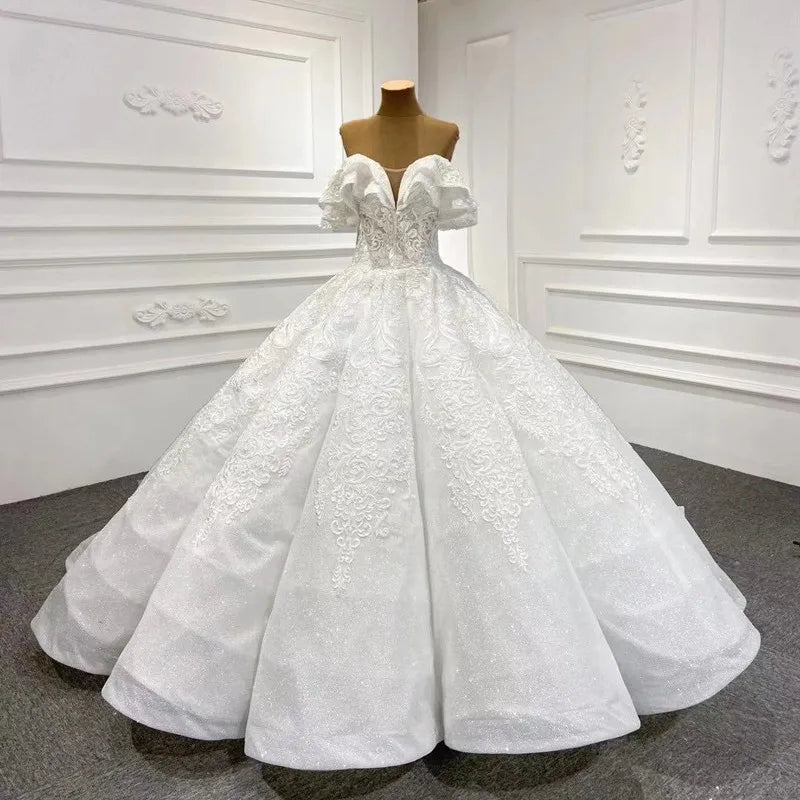 Off-shoulder Lace Bridal Gown With Puff Sleeves E on Luulla