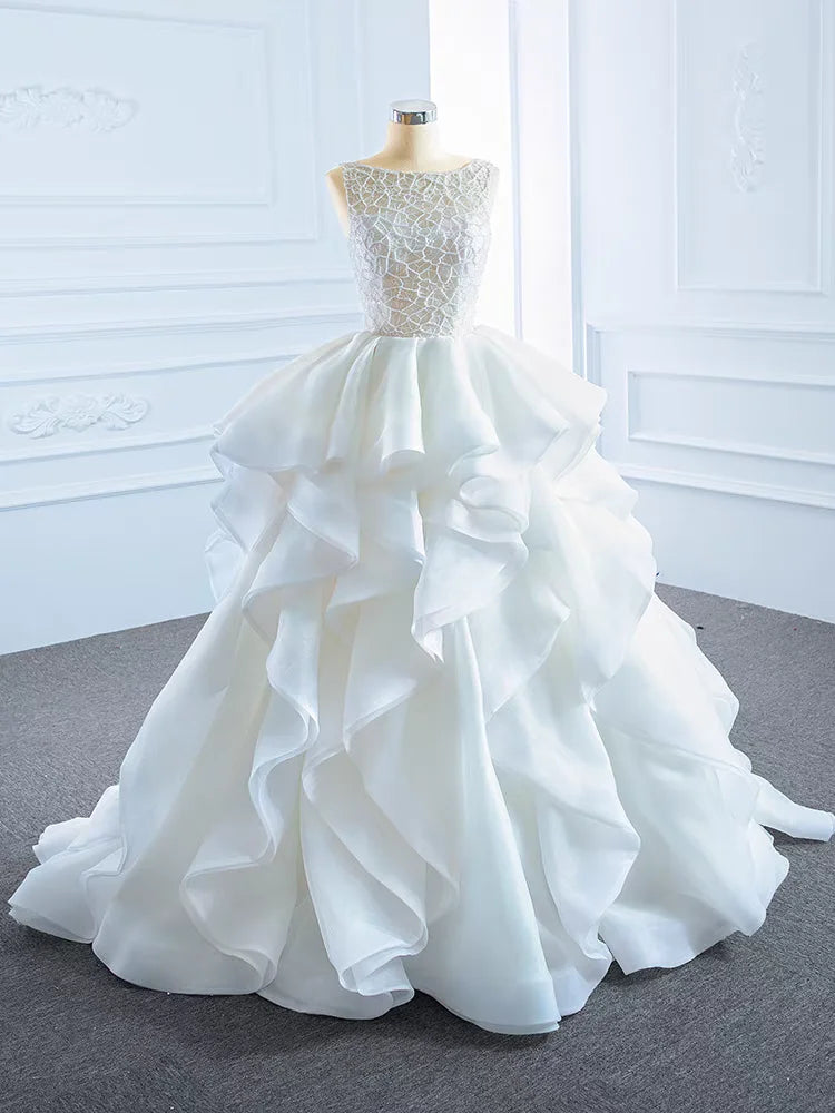 Lace Bodice White Ruffled Wedding Gown on Luulla