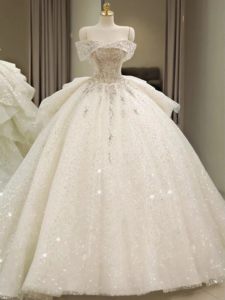 Sparkling Off-shoulder Bridal Gown With Train on Luulla