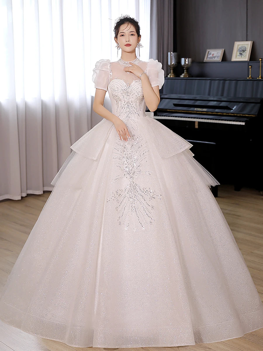 Embellished Puff Sleeve Ball Gown Wedding Dress 2025 on Luulla