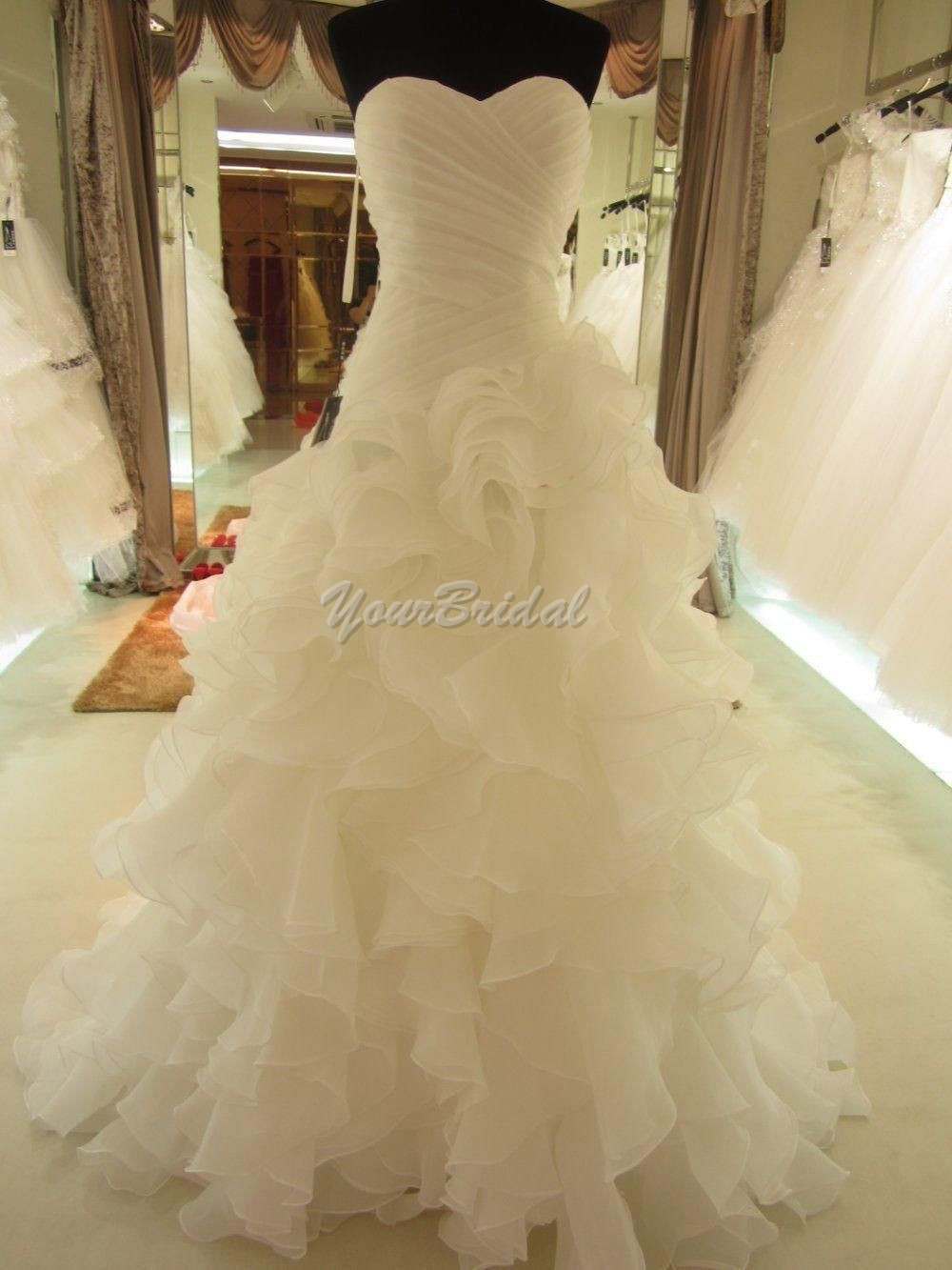 Fashional Criss-cross Fluffy Tiered Wedding Dress Bridal Dress Wedding ...